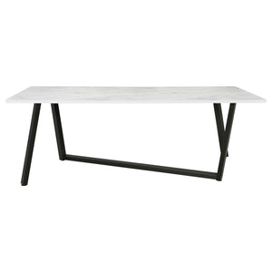 Mayer Dining Table in Faux White Marble and Gunmetal