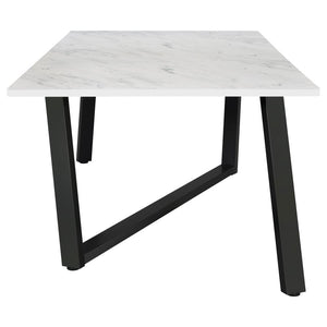 Mayer Dining Table in Faux White Marble and Gunmetal