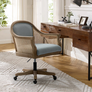 Xaver Task Chair with Rattan Arms in Blue