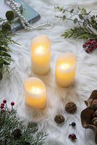 Set of 3 Ivory LED Candles with Remote Timer