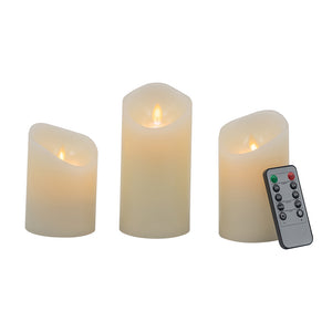 Set of 3 Ivory LED Candles with Remote Timer