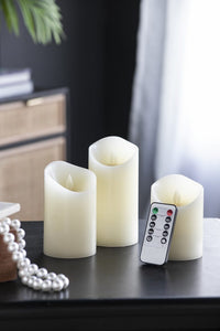 Set of 3 Ivory LED Candles with Remote Timer