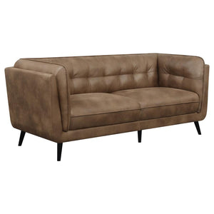 Thatcher Upholstered Tuxedo Arm Tufted Sofa in Brown