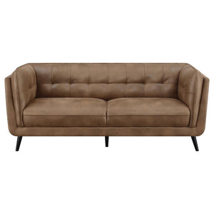 Thatcher Upholstered Tuxedo Arm Tufted Sofa in Brown