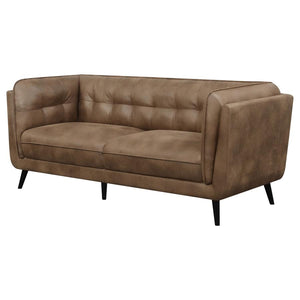 Thatcher Upholstered Tuxedo Arm Tufted Sofa in Brown