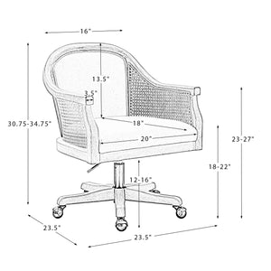 Xaver Task Chair with Rattan Arms in Blue