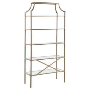 Serena 5-tier Tempered Glass Shelves Bookcase in Matte Gold