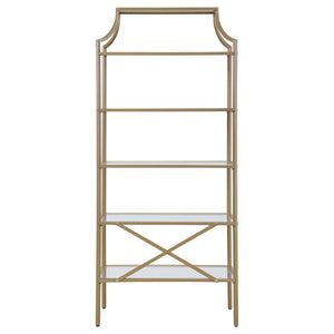 Serena 5-tier Tempered Glass Shelves Bookcase in Matte Gold