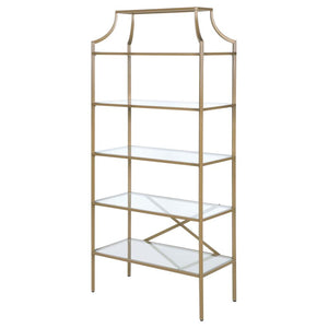 Serena 5-tier Tempered Glass Shelves Bookcase in Matte Gold