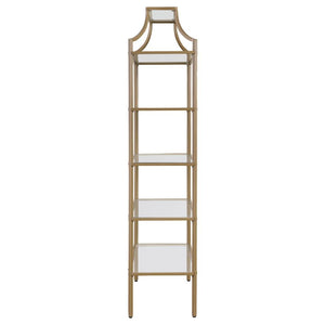 Serena 5-tier Tempered Glass Shelves Bookcase in Matte Gold