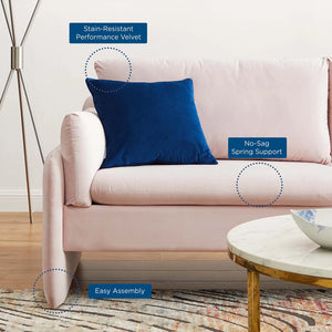 Indicate Performance Velvet Sofa in Light Pink