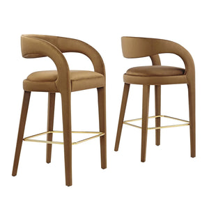 Pinnacle Set of 2 Performance Velvet Bar Stool in Cognac