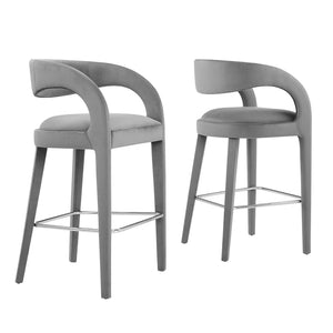 Pinnacle Set of 2 Performance Velvet Bar Stool in Light Grey