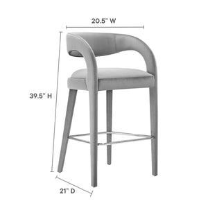 Pinnacle Set of 2 Performance Velvet Bar Stool in Light Grey