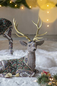 Spirit Sitting Patchwork Deer in Floral Fawn