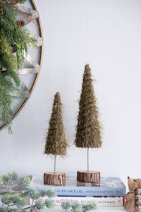 Furry Pine Tree with Rustic Log Base