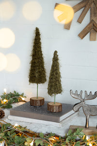 Furry Pine Tree with Rustic Log Base