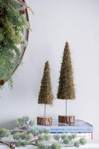 Furry Pine Tree with Rustic Log Base