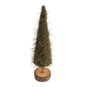 Furry Pine Tree with Rustic Log Base