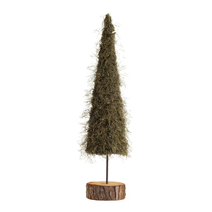 Furry Pine Tree with Rustic Log Base