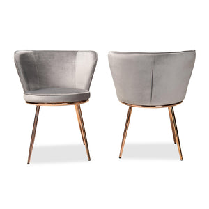 Farah Set of 2 Luxe Grey Velvet Dining Chairs