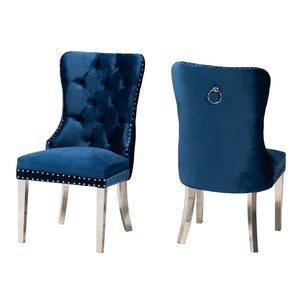 Honora Set of 2 Dining Chairs in Blue Velvet