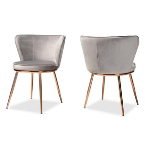 Farah Set of 2 Luxe Grey Velvet Dining Chairs