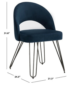 Jora Set of 2 Velvet Retro Dining Chairs in Navy